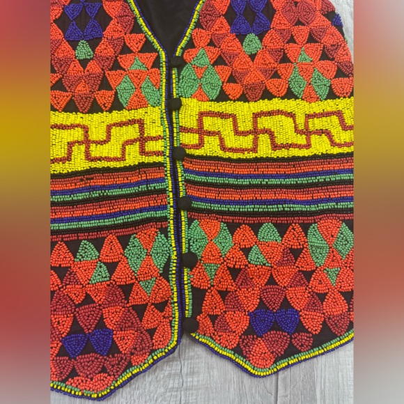 Vintage Other Destination Hand Beaded 100% Silk Vest Size Medium - Picture 5 of 6